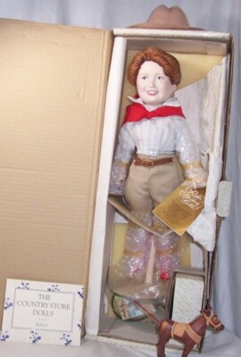 Vintage Franklin Heirloom Western Style Porcelain Doll NIB w/Stand, Mule, Borax