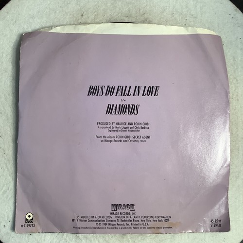Robin Gibb 45RPM “Boys Do Fall In Love/Diamond” 1984 80s Synth Pop Rock 7” Vinyl - Picture 2 of 4