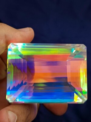 Certified 500 Ct+ Natural Rainbow Color emerald Cut Mystic Topaz Loose Gemstone