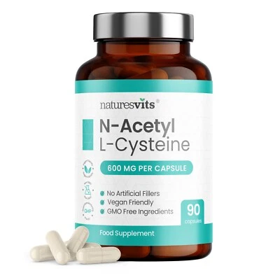 NATURESVITS NAC N-Acetyl-Cysteine 600mg - 90 Vegan Capsules - Made in the UK