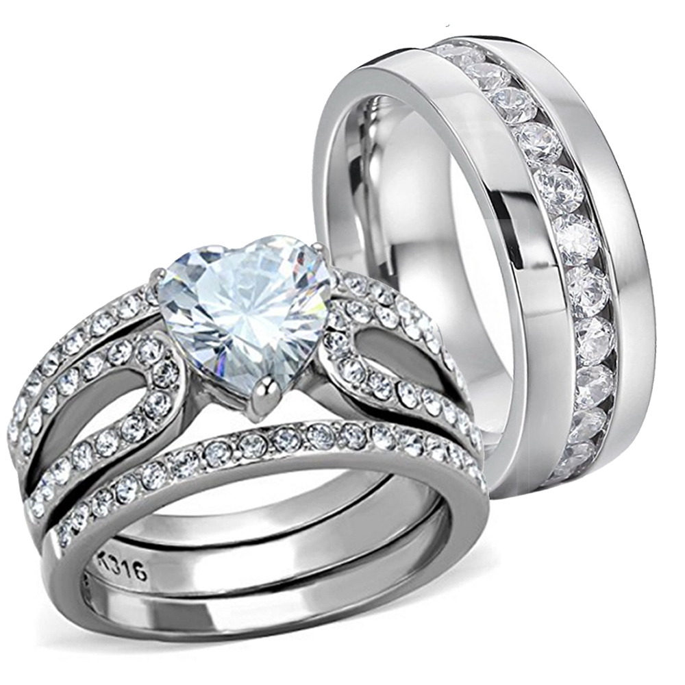 His & Hers Heart Shaped Stainless Steel Engagement Wedding Promise