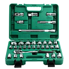 32 Pcs Socket Wrench Set 1/2" Drive Ratchet Metric Kit Garage Car Repair Tool
