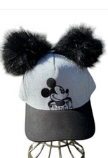 Mickey Mouse Disney Parks Silver Glitter Hat Cap w Fuzzy Pom Pom Ears NWT OS