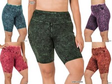 1X-3X Mineral Wash Wide Waistband Biker Bike Shorts Cycling Gym Short Leggings