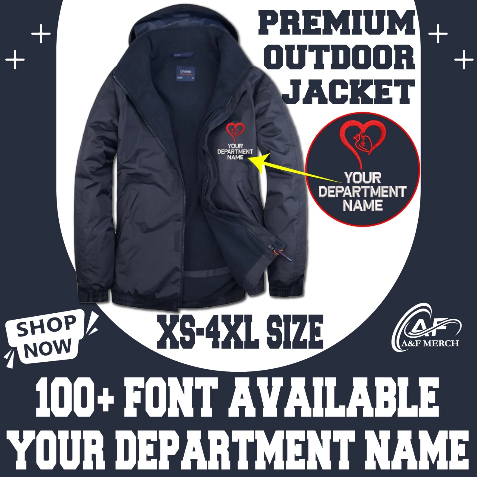 Personalised Embroidered Premium Outdoor Jacket Heart Your Department Doctor