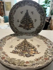 4 Queens Seasons Greetings Salad Plate Christmas Tree Myott Factory Illustration