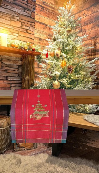 TischläUfer 40X140 Cm Weihnachtsbaum Rot Kariert Stickerei Weihnachten Winter-image