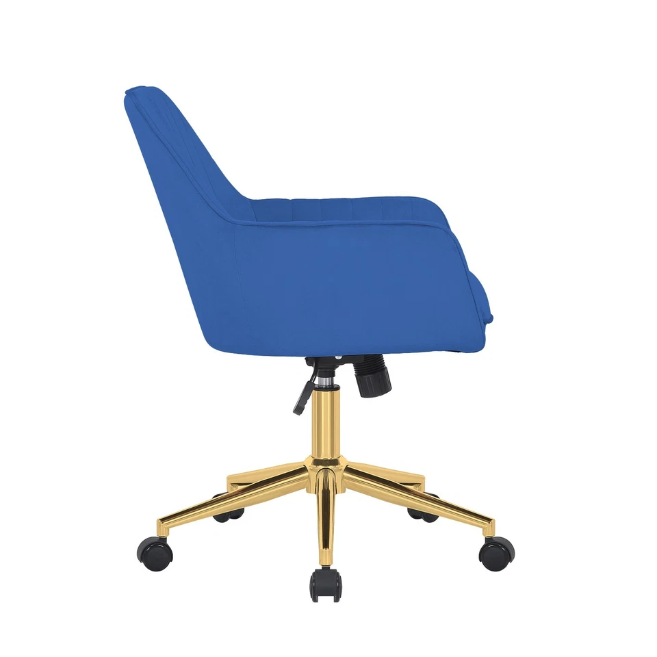 Royal Blue Velvet Swivel Office Chair with Gold Legs - Image 2 of 4