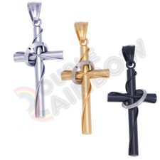 Men's Stainless Steel Gold Silver Black Plated Halo Cross Pendant P54