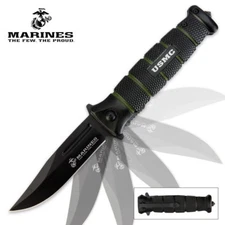 8.5" USMC Marines Spring Assisted Opening Tactical Rescue Black Pocket Knife