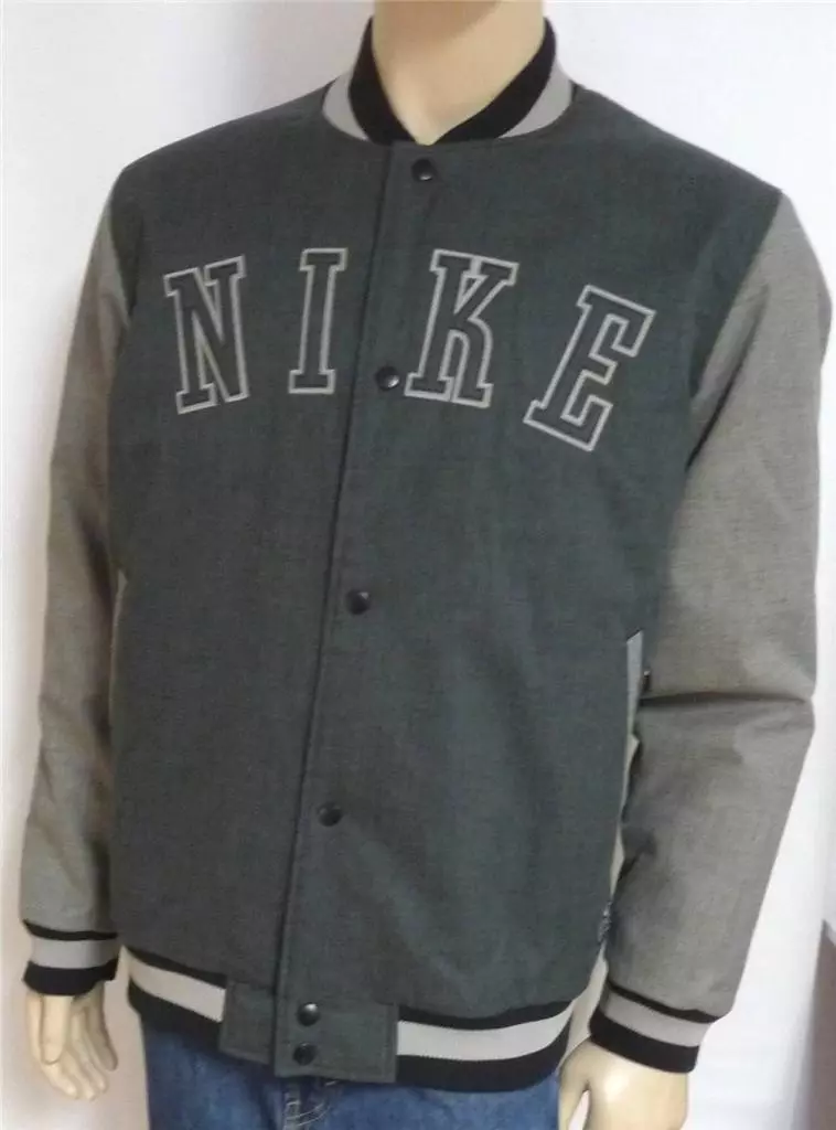 Nike SB Skateboarding Haze Crew Mens Snap Up Gray Varsity Jacket