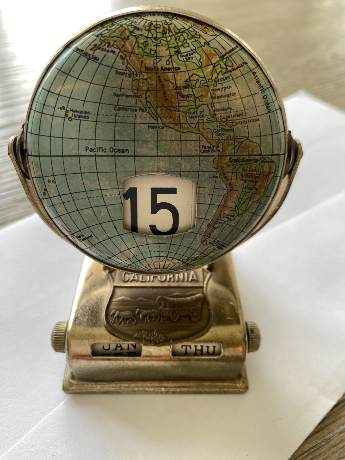 VTG OLD WORLD FLIP MONTH/DAY PERPETUAL DESK CALENDAR-CALIFORNIA WAGON W/HORSES