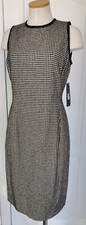 NEW $249 Ralph Lauren Sz 8 Black Houndstooth Sleeveless Dress Wool Silk & Suede