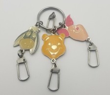 Vtg Metal Enamel Winnie The Pooh Dangle Charms Keychain Keyring 1.25" Fast Ship