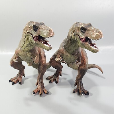 T-REX Figures Moving Jaw Dinosaur Toy Tyrannosaurus Prehistoric Diorama Pair PVC