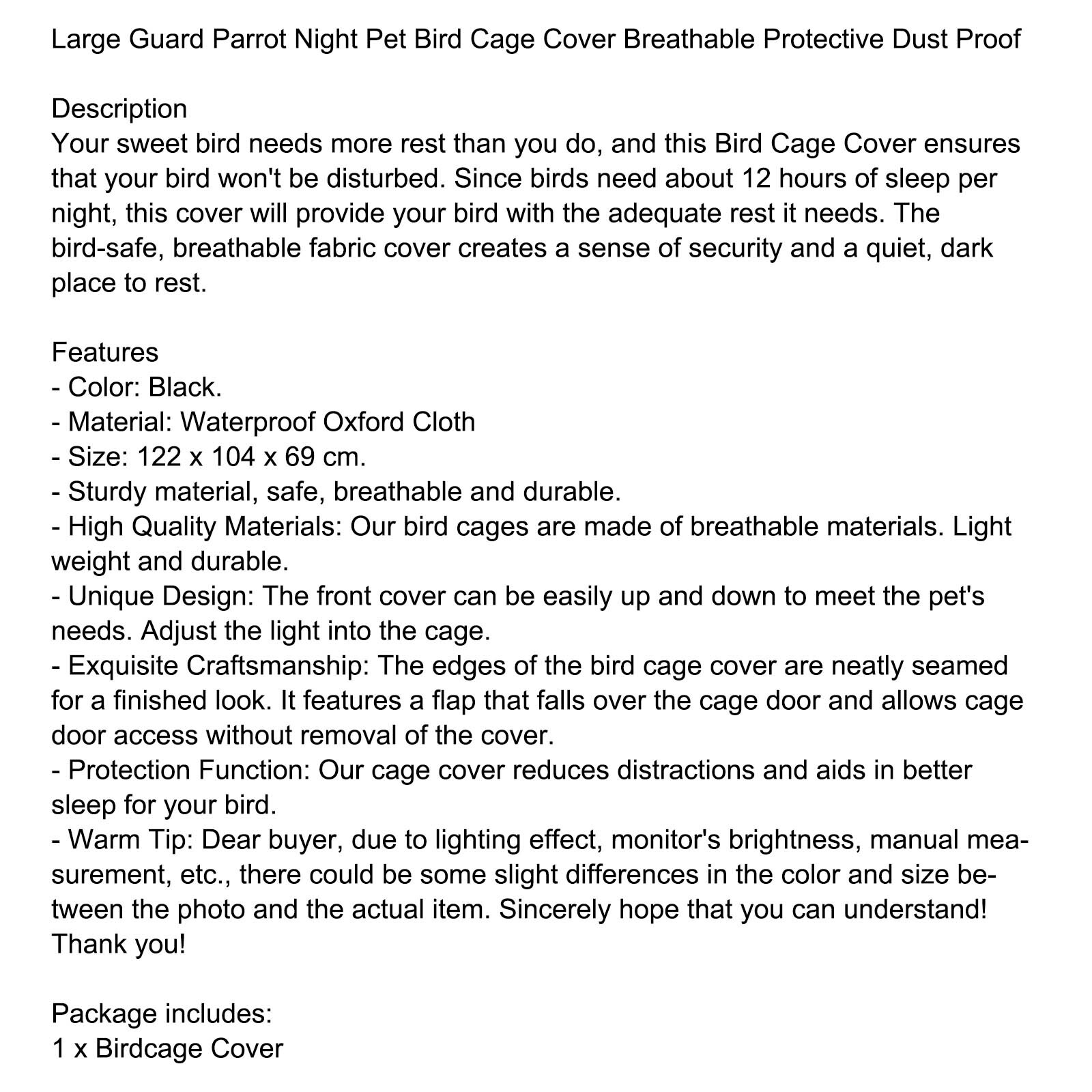 Large Guard Parrot Night Pet Bird Cage Cover Breathable Protective Dust