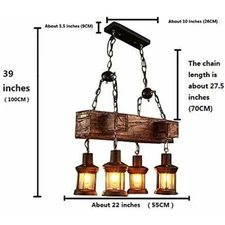 4 Lights Chandelier Pendant Lighting Fixture Wooden Ceiling Light Hanging Lamp