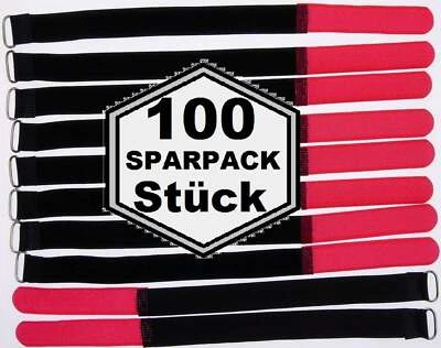 BIE-TEC 100 Klett Kabelbinder 300 x 20 mm rot Kabelklettband Kabelklett Klettband m. Öse