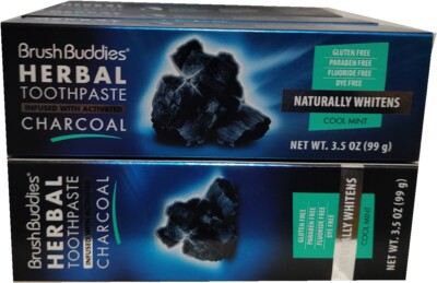 6- PACK Brush Buddies Herbal Toothpaste Activated Charcoal Cool Mint No Fluoride