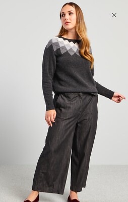 MARINA RINALDI Inlaid pure wool sweater SZ XL 10 Gray  ribbed profiles
