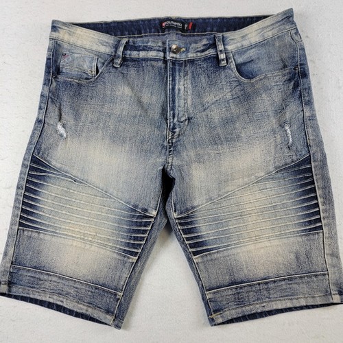 SOUTHPOLE MENS JEANS SHORTS SIZE 36W BLUE DISTRESSED ALL COTTON