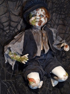 OOAK Creepy Doll, Handmade,  Halloween Prop, Sitting 15 Inches Tall, Horror 
