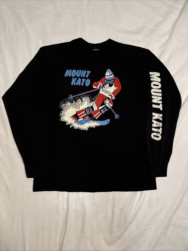 Salomon, Vintage 80s Mount Kato Salomon Ski Skiing Black Long Sleeve Shirt Size M