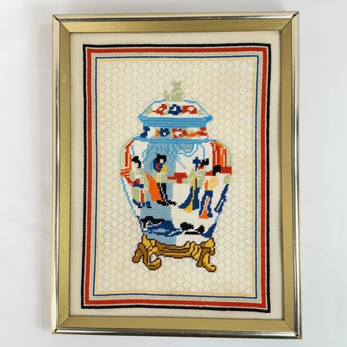 Cottagecore decoro cucito a mano incorniciato filo contato ricamo 13x10 barattolo zenzero - Foto 1 di 6