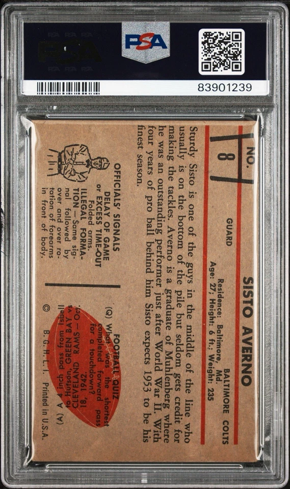 1953 Bowman Sisto Averno #8 RC | PSA 3 | Baltimore Colts - Image 2 of 3