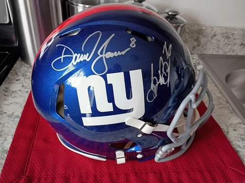 Saquon Barkley and Daniel Jones Dual Autographed Authentic Giants Helmet Fanatic