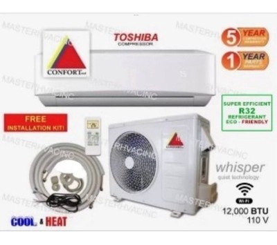 12,000 BTU Ductless Air Conditioner, Heat Pump Mini Split 110V 1 Ton W/kit, WiFi