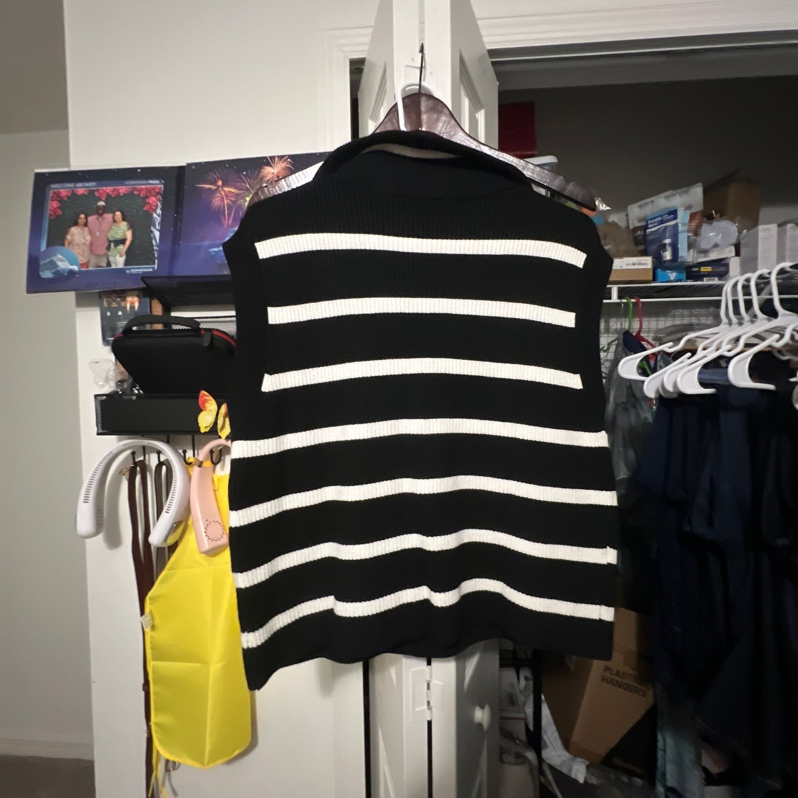 Mango Women's Knitted Gilet with Zip Detail Striped Vest thumbnail 3