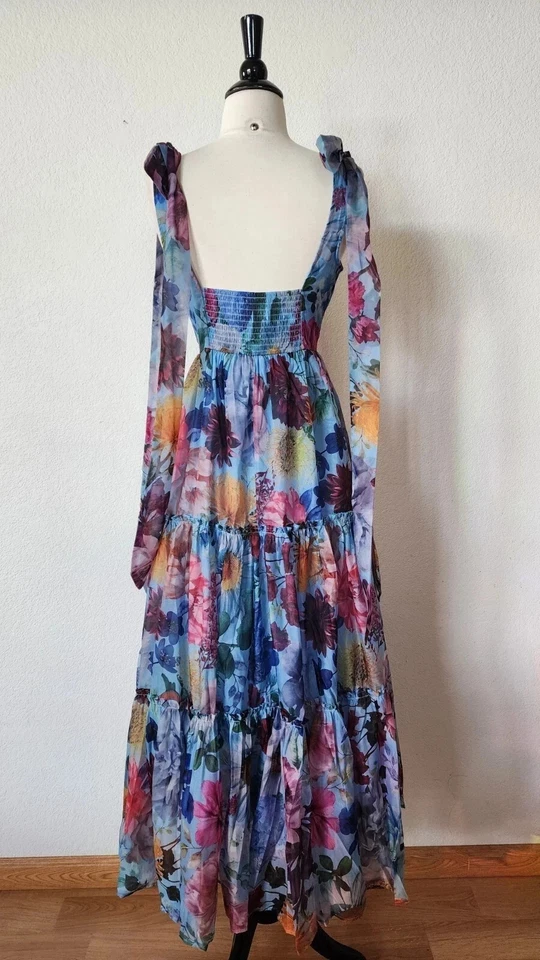 New Anthro Maxi Dress New Size Small Blue Floral Coquette Wedding Formal Prom - Image 3 of 4