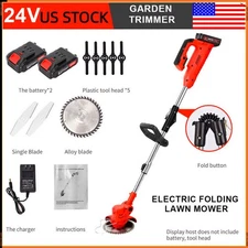 24V Cordless Electric Strimmer Grass Trimmer Weed Cutter Garden Edger w/ Battery