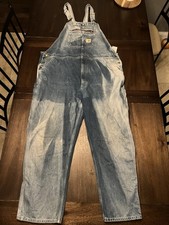 Carhartt Overalls Mens Size 44x32 Loose Fit Denim Bibs Distress Workwear OR4672