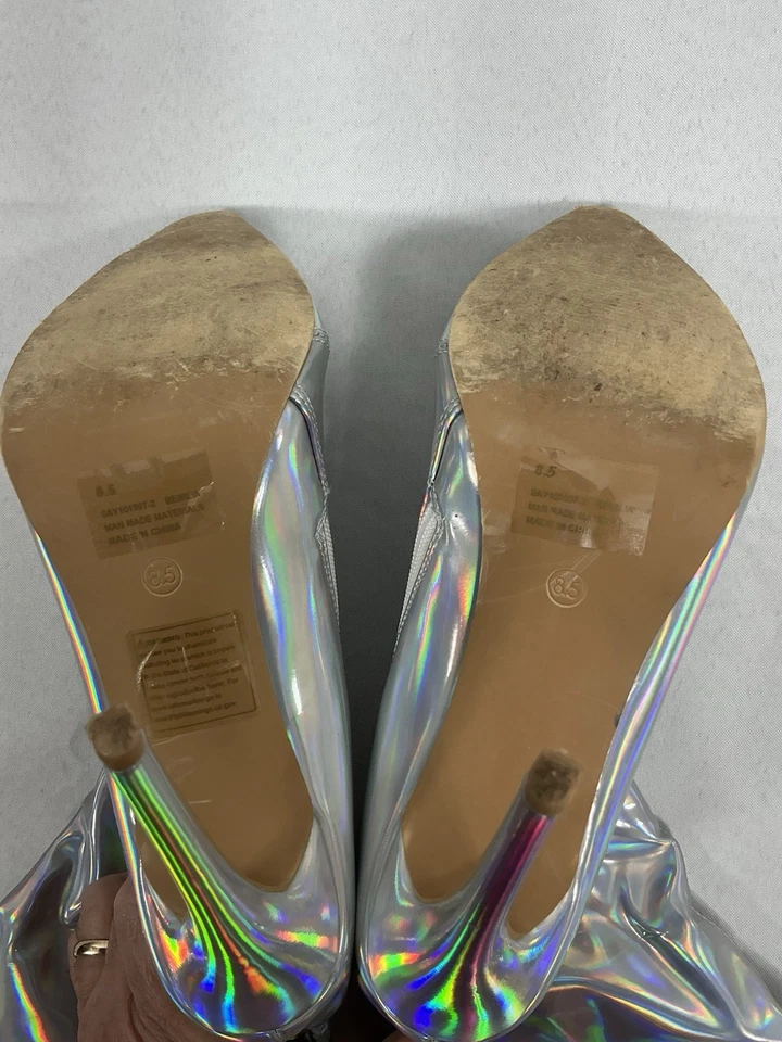 Botas altas hasta el muslo Cape Robin Pullon Stiletto 8,5 plateadas punta puntiaguda  Foto 4 de 4