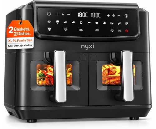 Air Fryer 9L, 2 x 4.5L Dual Basket, Visual Window, 13 Cooking Modes, Digital
