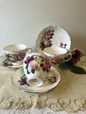 Vintage Crown Royal China x 3 Cups & Saucers  Bold Fruit & Floral Design 6 Piece