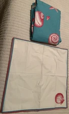 The Company Store Tablecloth 8 Napkins Set Turquoise Pink Shells Starfish