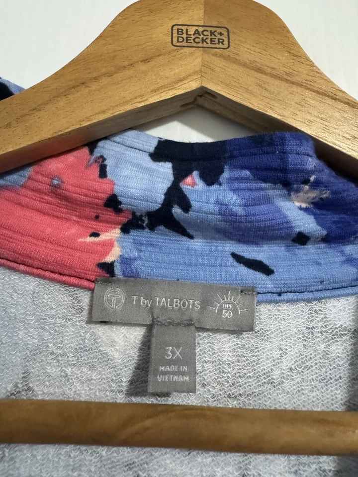 T by Talbots 3X Sudadera Mujer Azul Rosa Pintado Floral Media Cremallera UPF 50 Foto 4 de 4