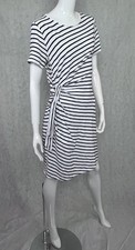Gap White Black Striped Tie Waist t-Shirt Dress Medium Cotton Short Sleeve Crew