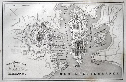 MALTA VALETTA ANTIQUE CITY MAP HARBOUR 1848 VALLETTA STADTPLAN PLAN HAFEN - Picture 1 of 2