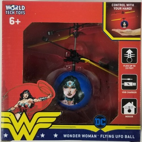 DC World Tech Toys Wonder Woman Flying UFO Ball Hovers USB Charger Indoor NEU - Bild 1 von 4