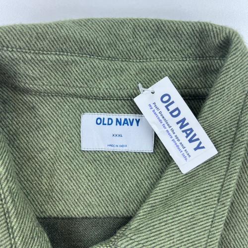 NEW Old Navy Button Up Shirt Mens 3XL XXXL Green Flannel Stretch Comfort Casual - Picture 3 of 7