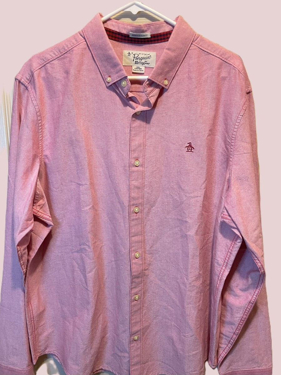 Original Penguin (Pink) - Heritage Slim Fit Long Sleeve Dress Shirt. XXL