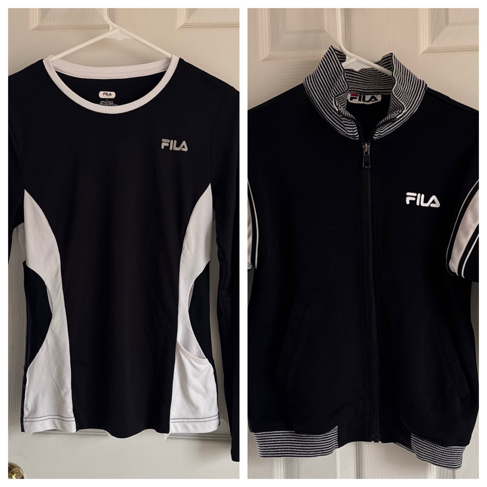 Top e giacca vintage donna 2 pezzi Fila bianco e nero manica lunga taglia small