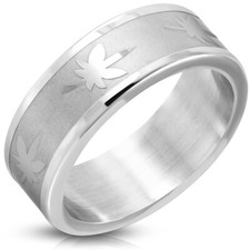 Unisex Women Men Steel Cannabis Leaf Pattern Ganja Ring RTH217