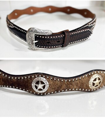 Vintage Western Leather Belt Silver Concho Tooled Brown Cowboy Size 40 Nocona Mens Western Belt Size 40 Brown Leather Silvertone  main image 4