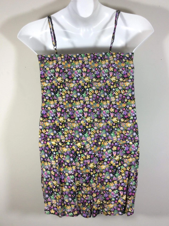 Винтажный 1990-е Aqua Blues, женский черный цветочный комбинезон средний Summer Beach - Изображение 4 из 4