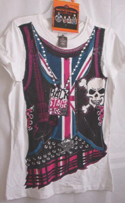 Ladies Character Rock BACKSTAGE PASS design Goth T-shirt White Size XL 16-18